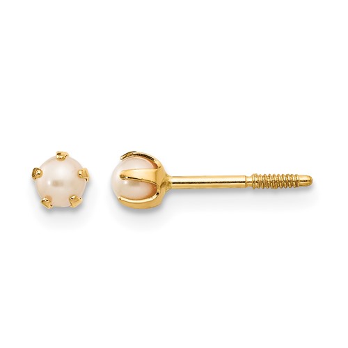 14K Yellow Gold Madi K 2-3mm White Round Freshwater Cultured Pearl Screwback Post Earrings