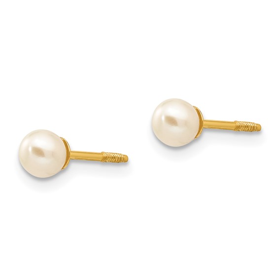 14k Madi K 3-4mm White Round Freshwater Cultured Pearl Screwback Post Earrings