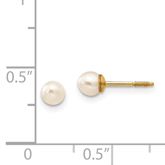 14k Madi K 3-4mm White Round Freshwater Cultured Pearl Screwback Post Earrings