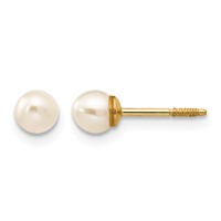 14K Yellow Gold Madi K 3-4mm White Round Freshwater Cultured Pearl Screwback Post Earrings view 1