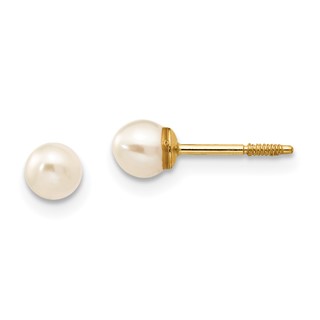 14k Madi K 3-4mm White Round Freshwater Cultured Pearl Screwback Post Earrings