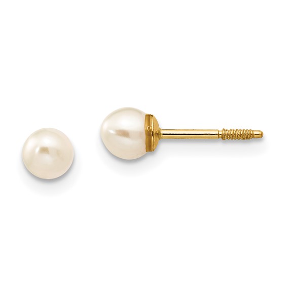 14k Madi K 3-4mm White Round Freshwater Cultured Pearl Screwback Post Earrings