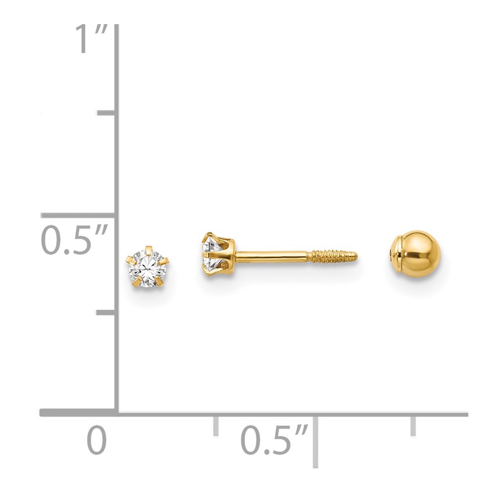 14k Madi K Polished Reversible Crystal & 3mm Ball Earrings (SE268)