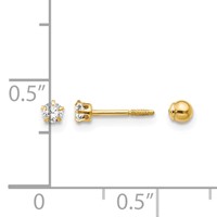 14K Yellow Gold Madi K Polished Reversible Crystal and 3mm Ball Post Screwback Earrings view 4