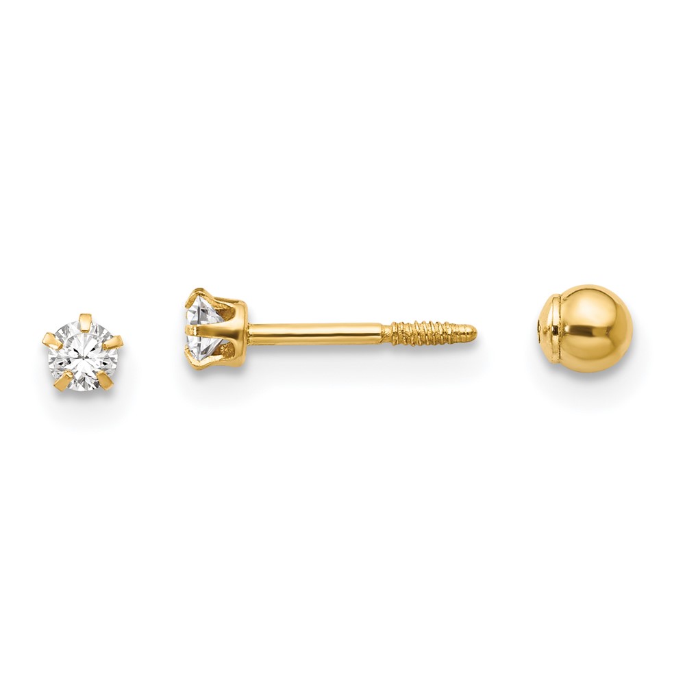 14k Madi K Polished Reversible Crystal & 3mm Ball Earrings (SE268)