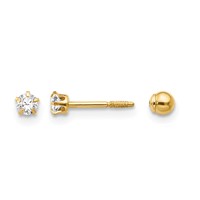 14K Yellow Gold Madi K Polished Reversible Crystal and 3mm Ball Post Screwback Earrings view 1