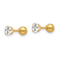 14K Yellow Gold Madi K Polished Reversible 4mm CZ and Ball Post Screwback Earrings view 2