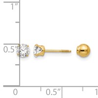 14K Yellow Gold Madi K Polished Reversible 4mm CZ and Ball Post Screwback Earrings view 5