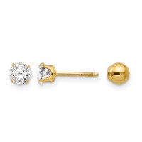 14K Yellow Gold Madi K Polished Reversible 4mm CZ and Ball Post Screwback Earrings view 1