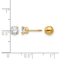 14K Yellow Gold Madi K Polished Reversible 5mm CZ and Ball Post Screwback Earrings view 5