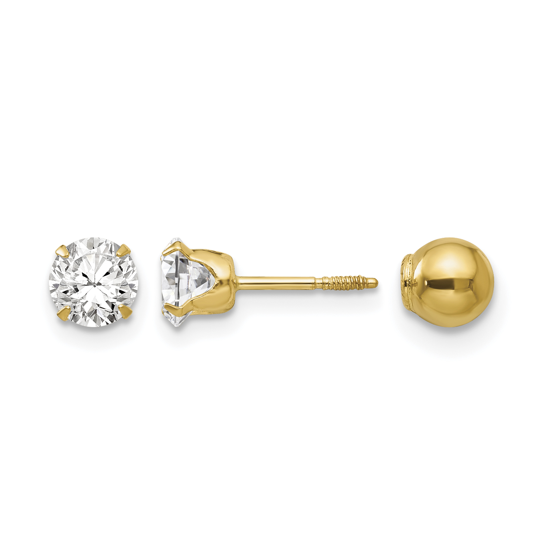 14k Madi K Polished Reversible 5mm CZ & Ball Earrings (SE270)