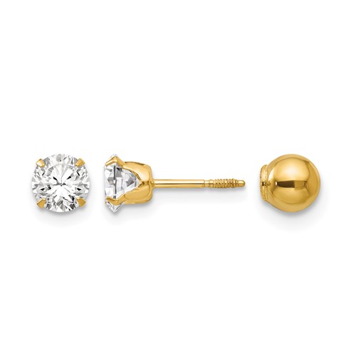 14K Yellow Gold Madi K Polished Reversible 5mm CZ and Ball Post Screwback Earrings