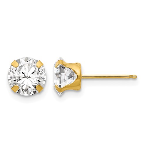14K Yellow Gold Madi K 6.5mm Round CZ Post Earrings