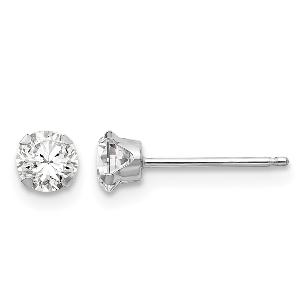 14K White Gold Madi K 4mm Round CZ Post Earrings