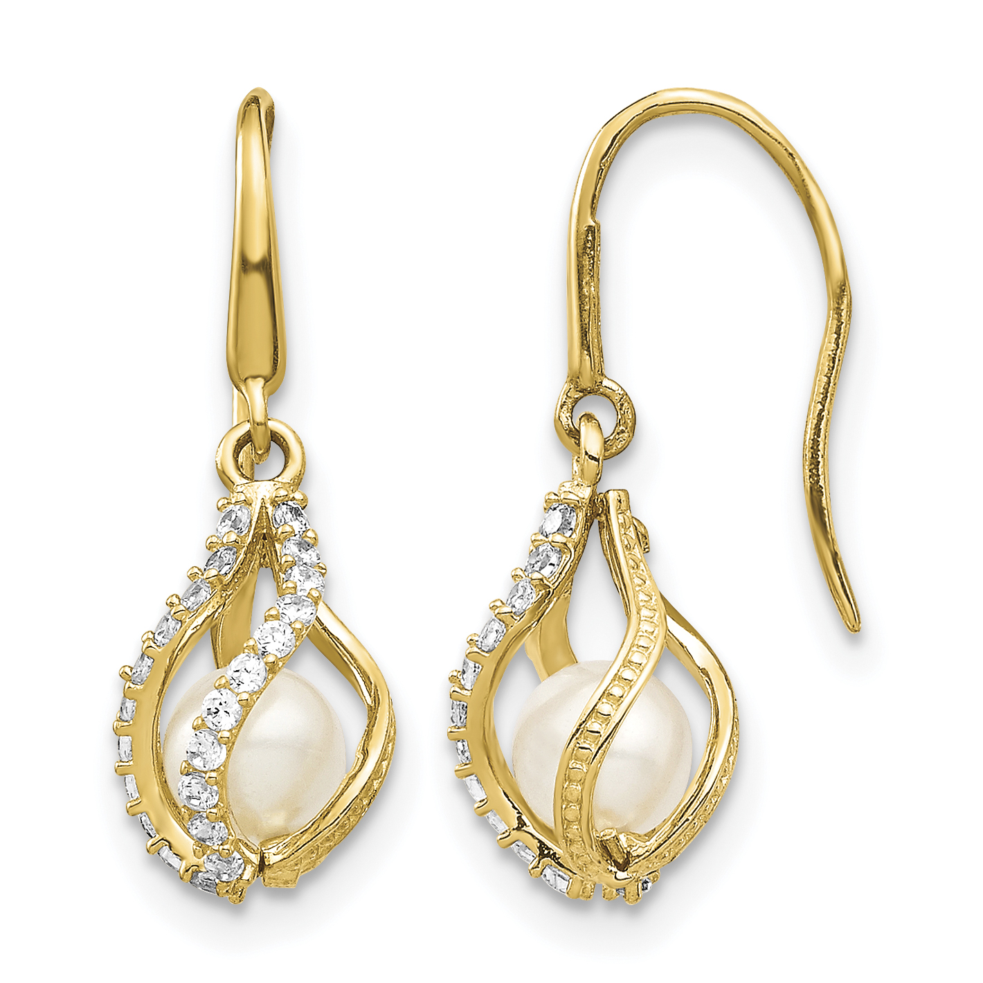 14k White Freshwater Cultured Pearl CZ Cage Dangle Earrings (SE2864)