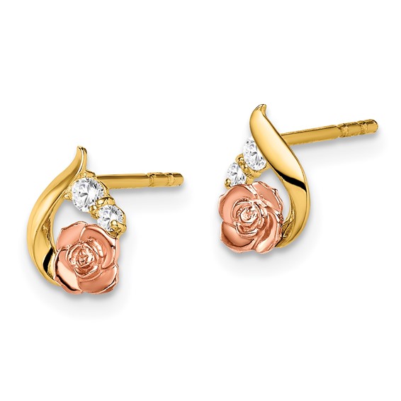 14k Two-Tone Madi K CZ Flower Childrens Post Earrings