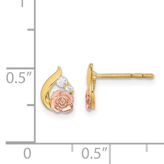 14k Two-Tone Madi K CZ Flower Childrens Post Earrings