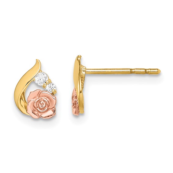 14k Two-Tone Madi K CZ Flower Childrens Post Earrings