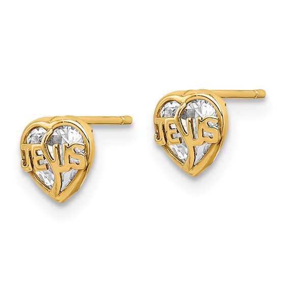 14k Madi K CZ Jesus Heart Post Earrings