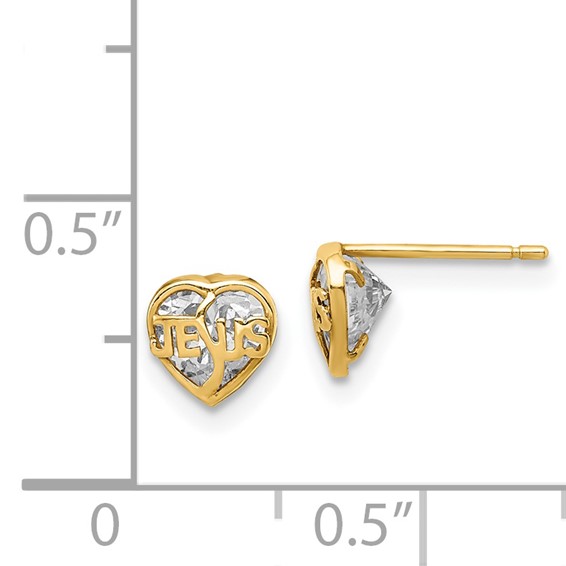 14k Madi K CZ Jesus Heart Post Earrings