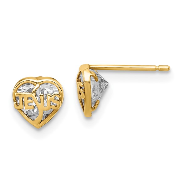 14k Madi K CZ Jesus Heart Post Earrings