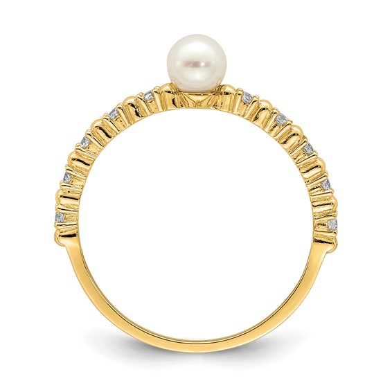 14K Madi K 3-4mm White Button Freshwater Cultured Pearl and CZ Size 4 Baby / Childrens Ring