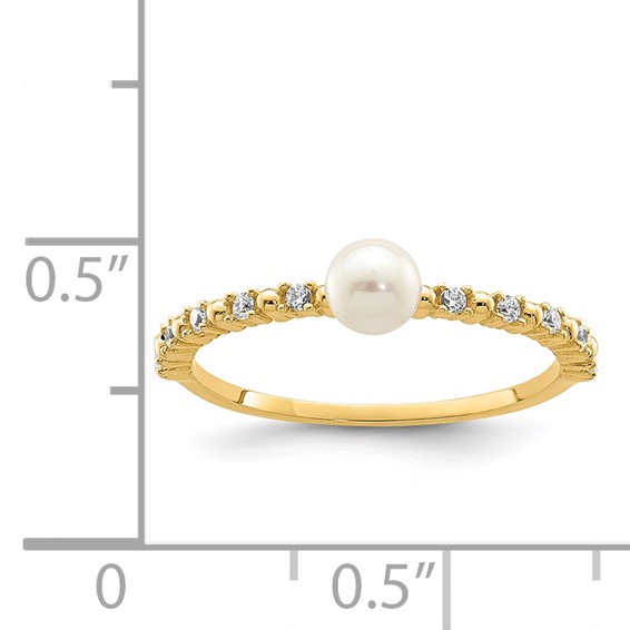 14K Madi K 3-4mm White Button Freshwater Cultured Pearl and CZ Size 4 Baby / Childrens Ring