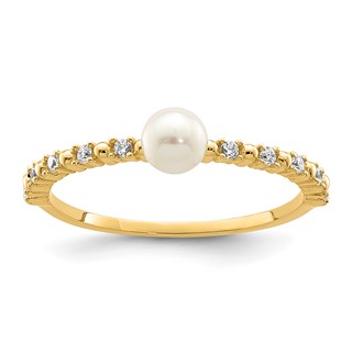 14K Madi K 3-4mm White Button Freshwater Cultured Pearl and CZ Size 4 Baby / Childrens Ring