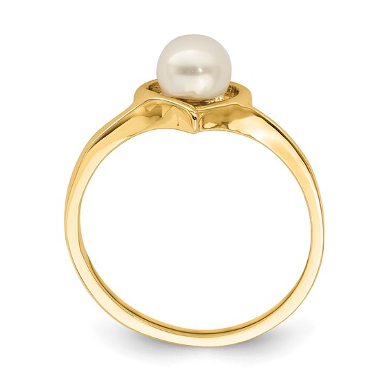 14K Madi K 4-5mm White Button Freshwater Cultured Pearl Heart Size 4 Baby / Childrens Ring