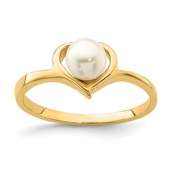 14K Madi K 4-5mm White Button Freshwater Cultured Pearl Heart Size 4 Baby / Childrens Ring