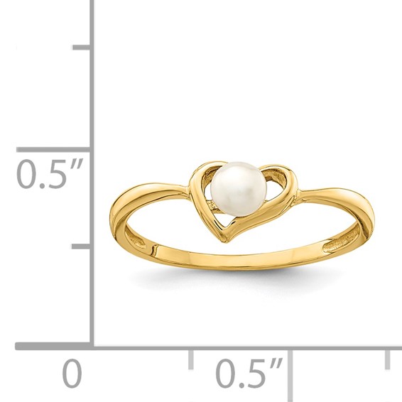 14K Madi K 3-4mm White Button Freshwater Cultured Pearl Heart Size 4 Baby / Childrens Ring
