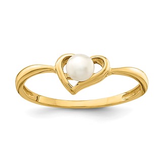 14K Madi K 3-4mm White Button Freshwater Cultured Pearl Heart Size 4 Baby / Childrens Ring