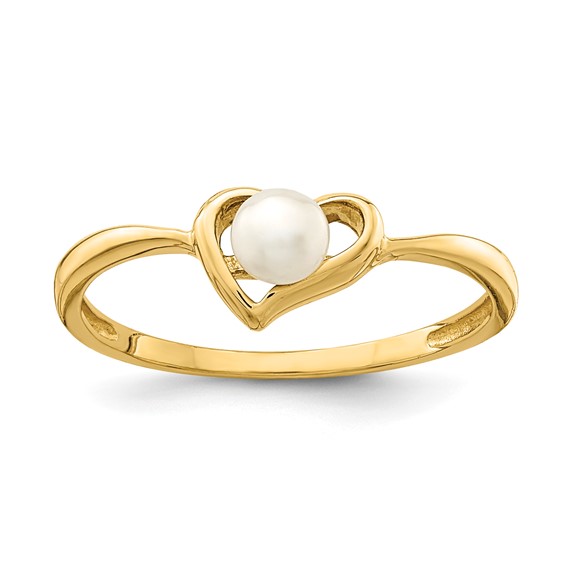 14K Madi K 3-4mm White Button Freshwater Cultured Pearl Heart Size 4 Baby / Childrens Ring
