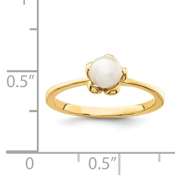 14K Madi K 4-5mm White Button Freshwater Cultured Pearl Flower Size 4 Baby / Childrens Ring