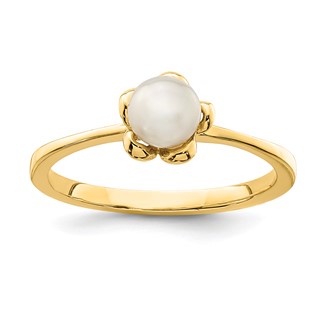 14K Madi K 4-5mm White Button Freshwater Cultured Pearl Flower Size 4 Baby / Childrens Ring