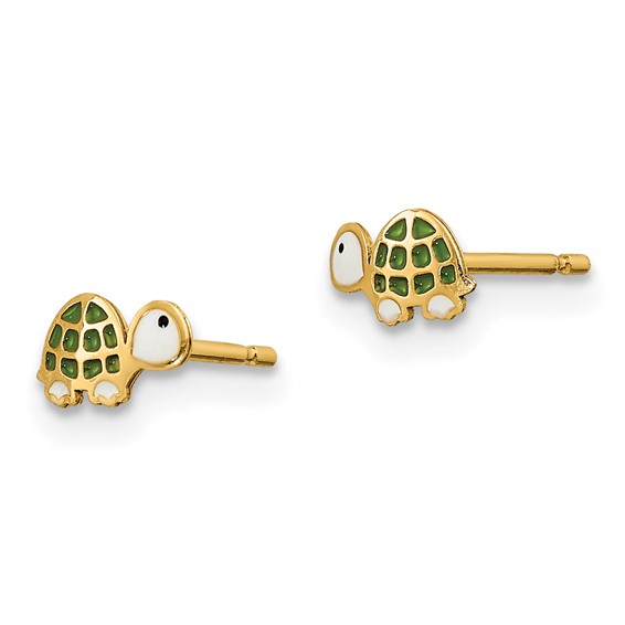 14k Madi K Green and White Enamel Turtle Childrens Post Earrings