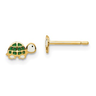 14k Madi K Green and White Enamel Turtle Childrens Post Earrings