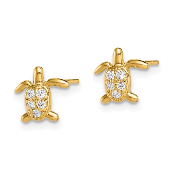 14k Madi K CZ Turtle Childrens Post Earrings