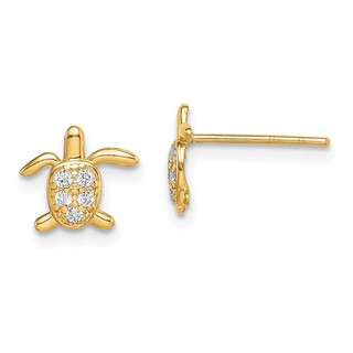 14k Madi K CZ Turtle Childrens Post Earrings