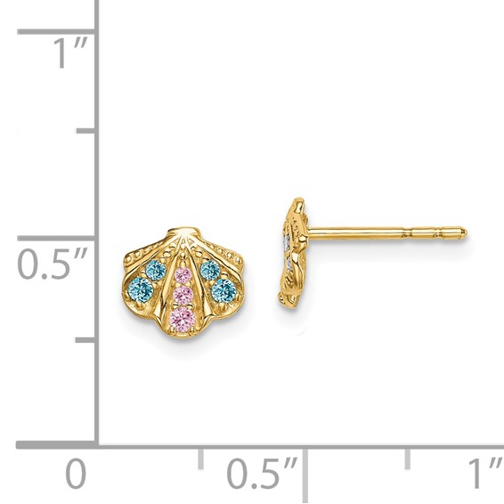 14k Madi K Blue and Pink CZ Seashell Childrens Post Earrings