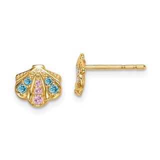 14k Madi K Blue and Pink CZ Seashell Childrens Post Earrings