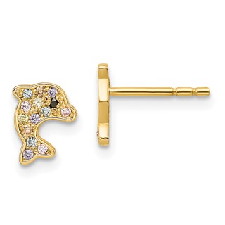 14k Madi K Multi-colored CZ Dolphin Childrens Post Earrings