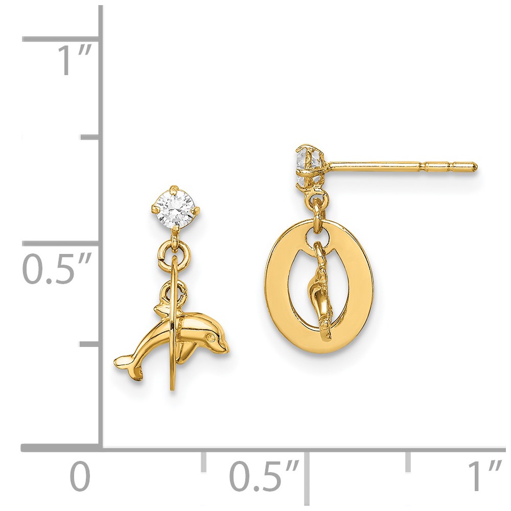 14k Madi K CZ Oval with Dolphin Dangle Post Earrings (SE2891)