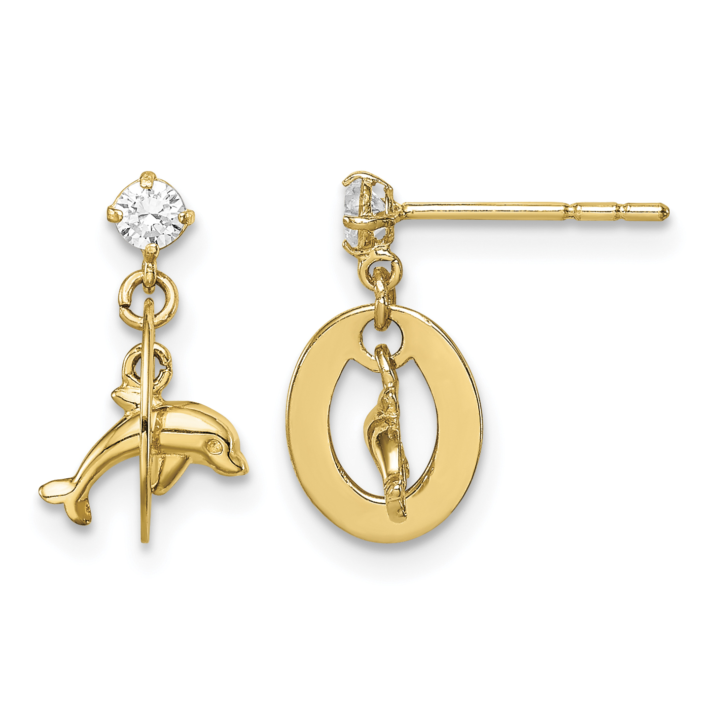 14k Madi K CZ Oval with Dolphin Dangle Post Earrings (SE2891)