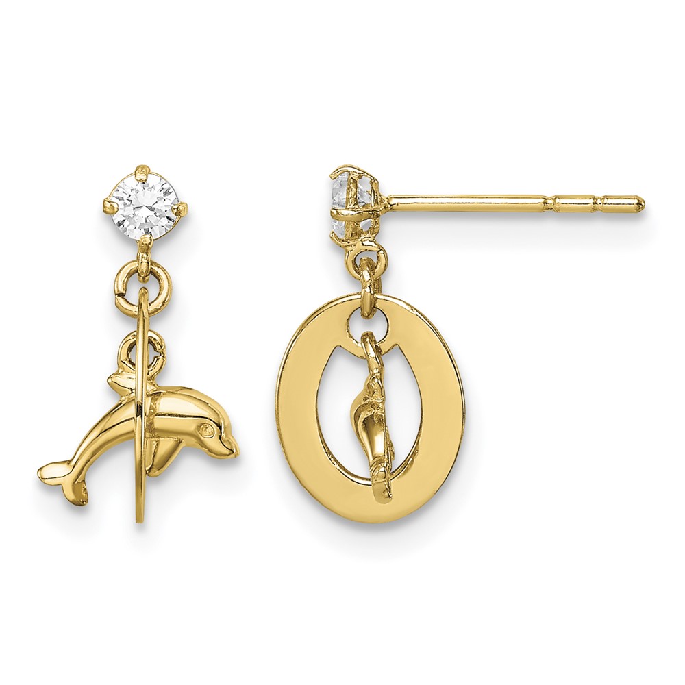 14k Madi K CZ Oval with Dolphin Dangle Post Earrings (SE2891)