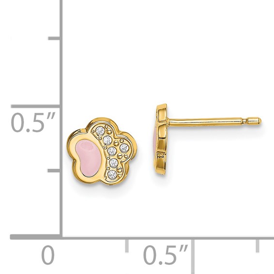 14k Madi K CZ and Pink Enamel Pawprint Childrens Post Earrings