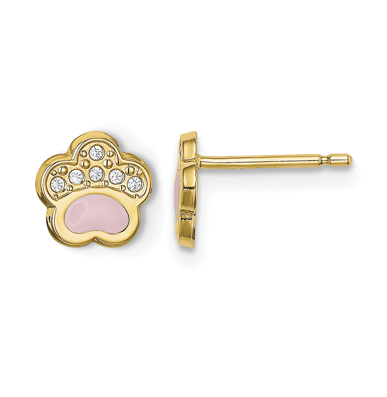 14k Madi K CZ Pink Enamel Paw Post Earrings (SE2895)