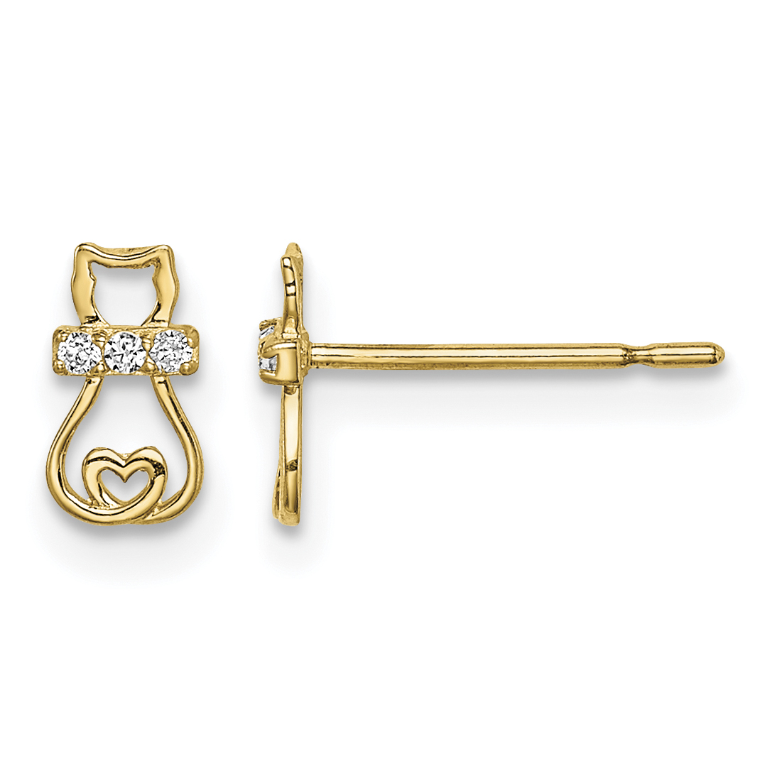 14k Madi K CZ Cat with Heart Tail Post Earrings (SE2898)