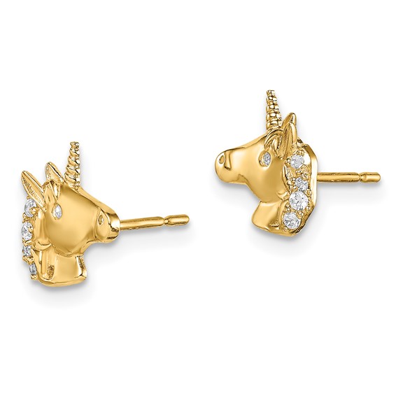 14k Madi K CZ Unicorn Childrens Post Earrings