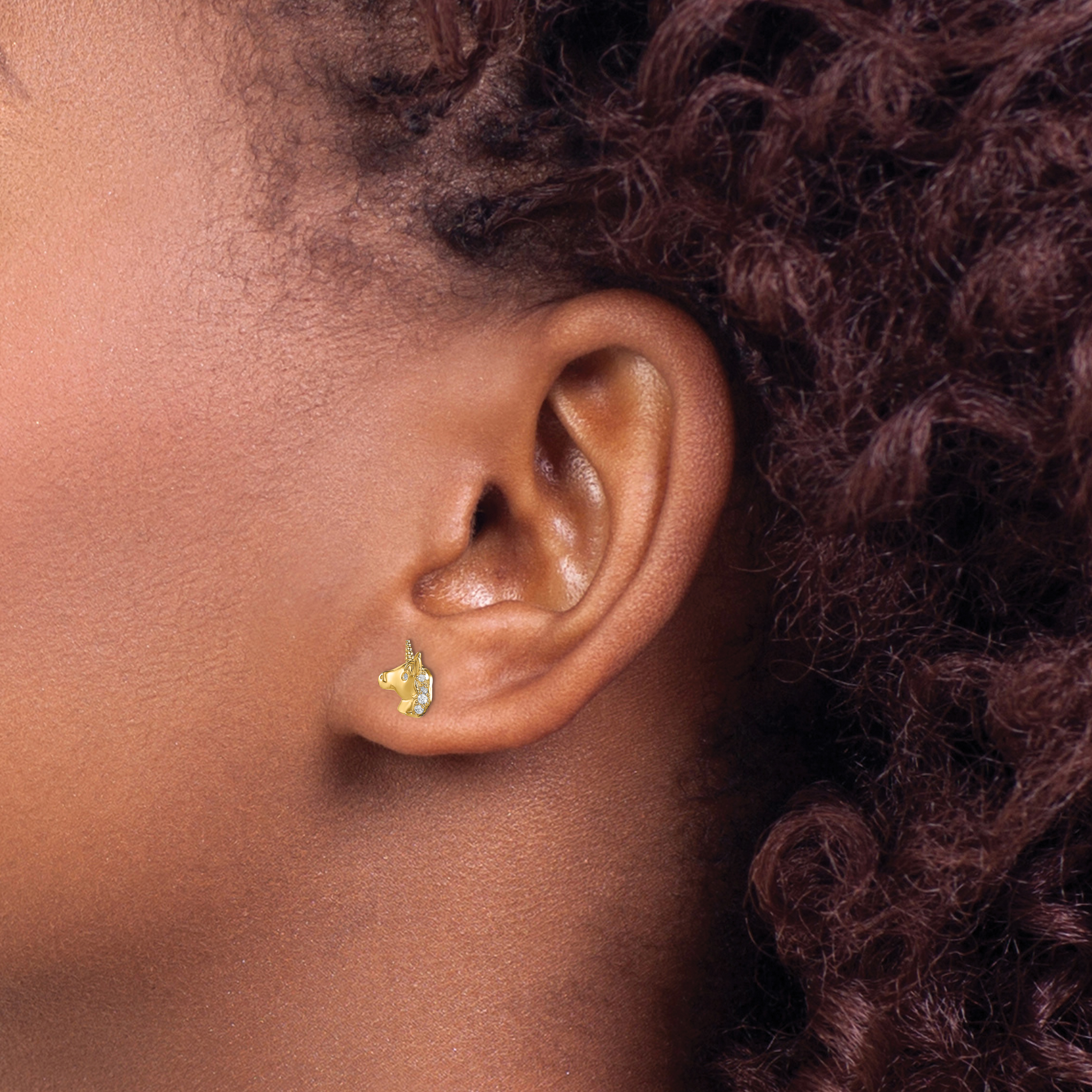 Pendientes de tachuelas Madi K Unicornio CZ 14K SE2899 - Imagen 3 de 5